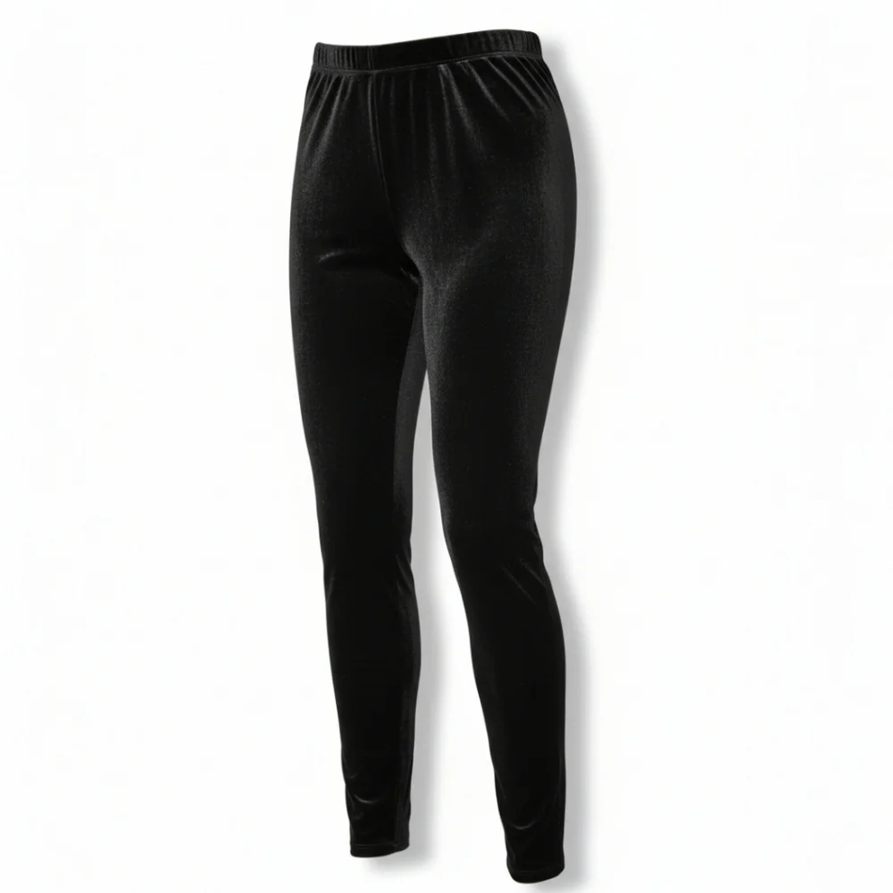 Black Velvet Stretch Leggings M Soft Pull On High Rise Date Night Party - Picture 2 of 4